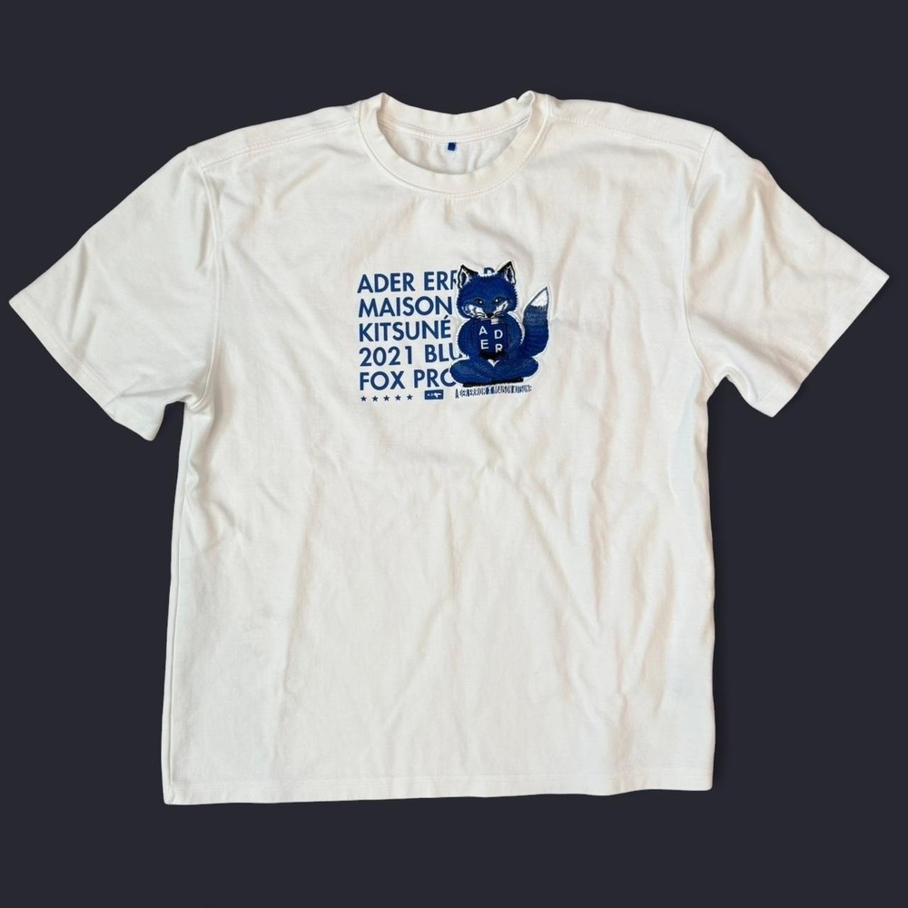 Ader Error Maison Kitsune 2021 Blue Fox Pro Tee Adult Size A2 Heavyweight Shirt